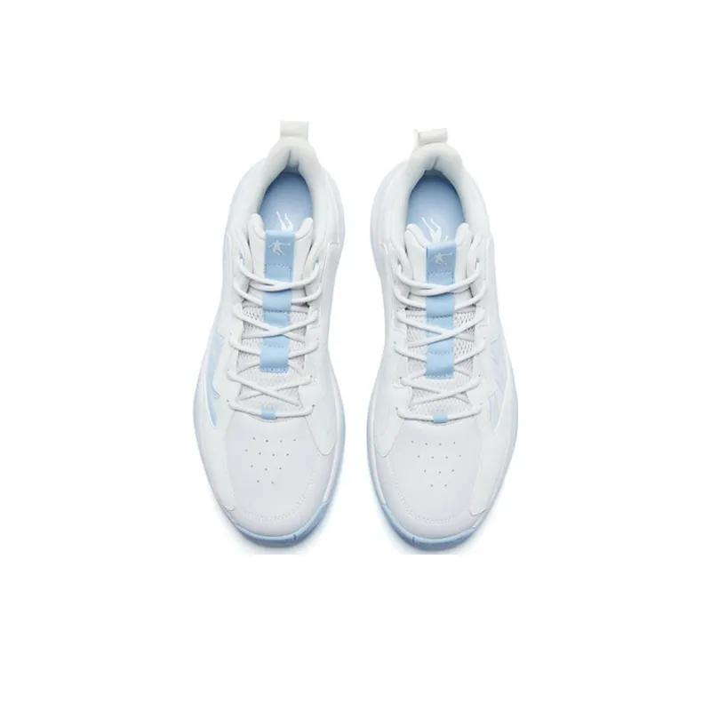 QIAODAN Basketball Shoes Men Mid Top White Blue-3