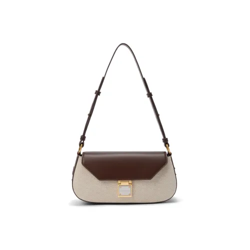 CHARLES&KEITH PU Leather Shoulder Bag, Crossbody Bag Small Size Women
s Dark Brown/Beige