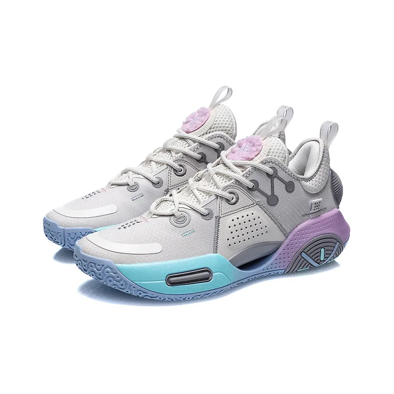 LINING All City 9 Basketball Shoes Men Low Top Pearl White/Orchid Purple-2