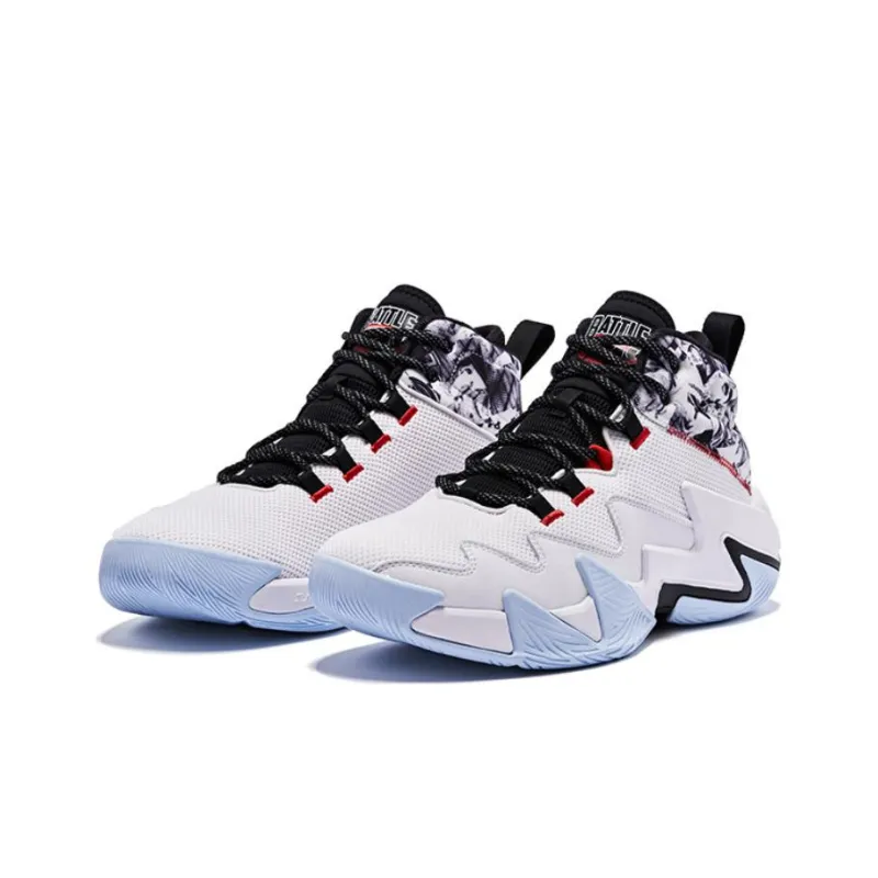 QIAODAN Broken Shadow 2.0 Anti Slip Wear Resistant High Top Basketball Shoes Men's White Black Blue-3