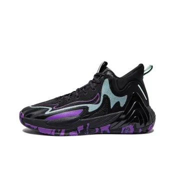 Erke Cushioning Anti Slip And Wear Resistant Coverage Support Mid Top Basketball Shoes Black Purple