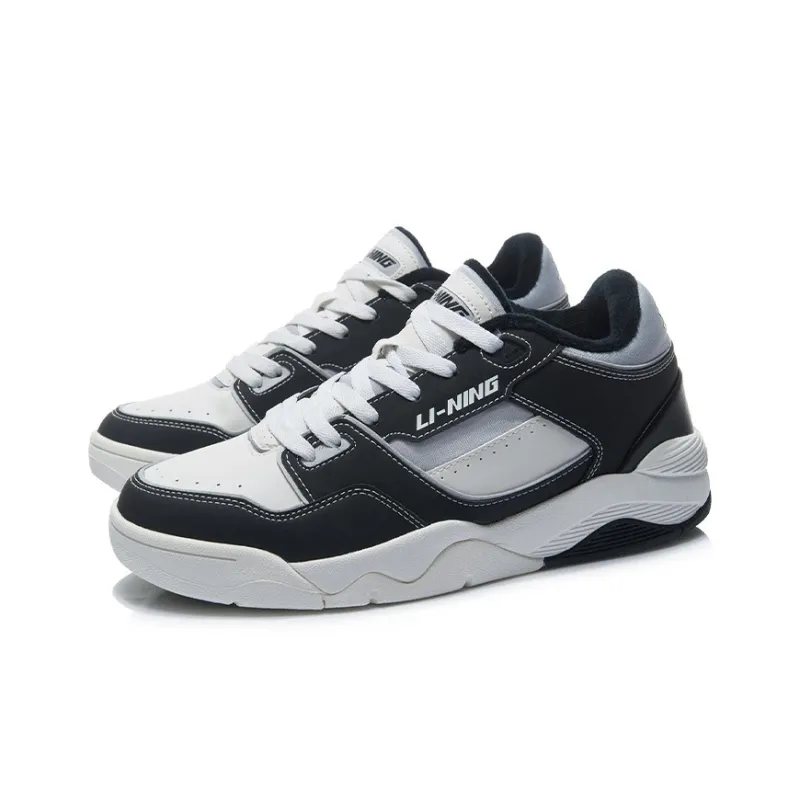 LiNing Retro 80s Cushioning Anti-Slip And Wear-Resistant Low-Top Basketball Shoes Black White-2