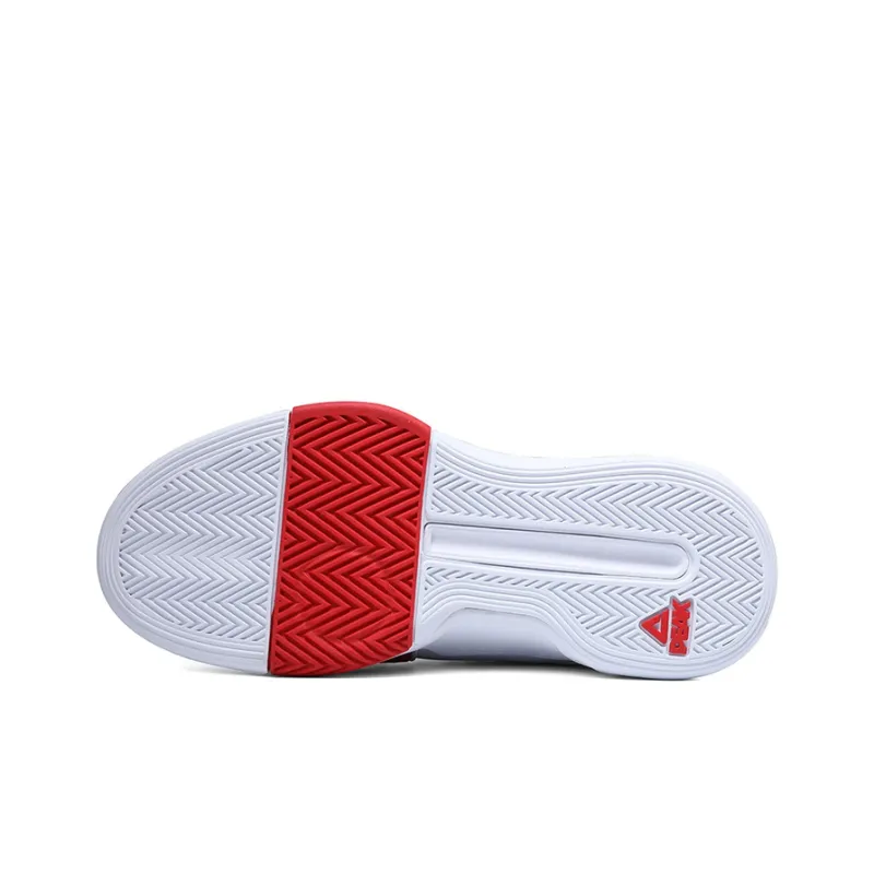 PEAK Shock Absorbers With Slip Resistant And Abrasion Resistant Properties Mid Top Basketball Shoes Men's White Red-4