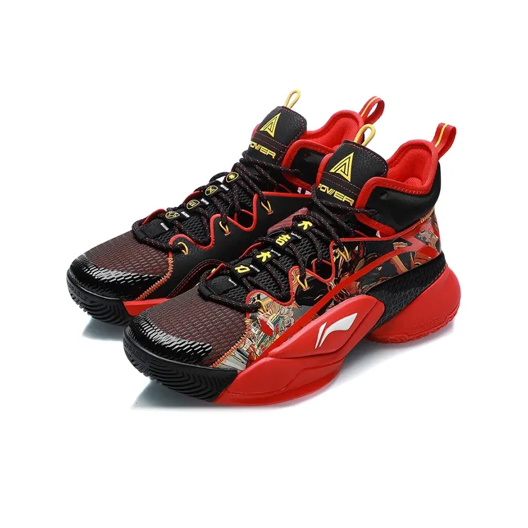 LiNing Power 7 Cushioned Slip-Resistant Rebound Wear-Resistant Mid-Top Basketball Shoes Flame Red-2