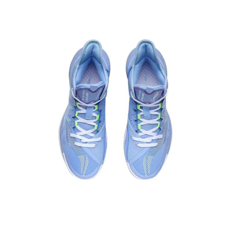 LiNing Storm Cushioning Anti Slip And Wear Resistant Breathable Coverage Support Mid Top Basketball Shoes Men's Blue-3