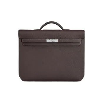 HERMES Kelly Depeches Cow Leather Business Bag Briefcase Portable Men's 46 Ebony Wood Color