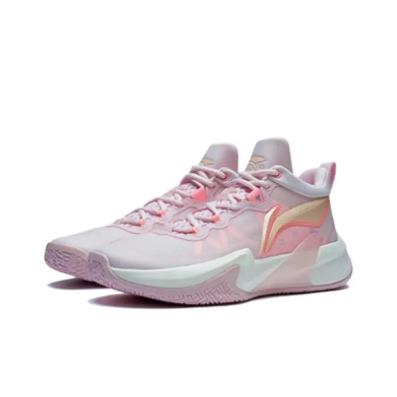 LiNing Speed Shock Absorbers With Slip Resistant And Abrasion Resistant Properties Low Top Basketball Shoes Men's Pink-2