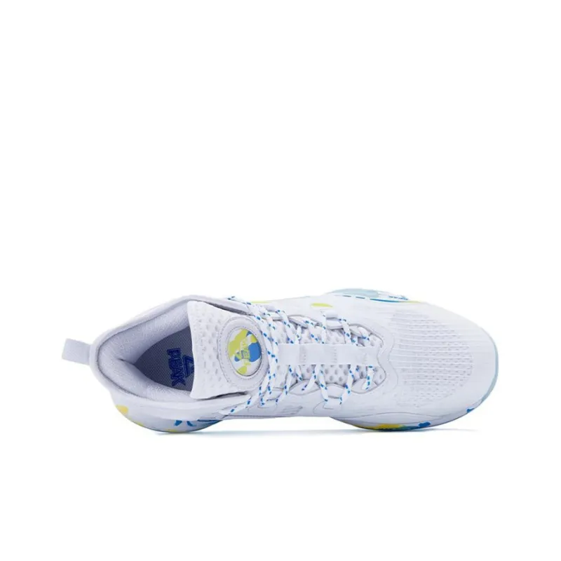 PEAK Power Collection Anti Slip Wear Resistant Breathable Coverage Support Mid Top Basketball Shoes Men's White Blue-2