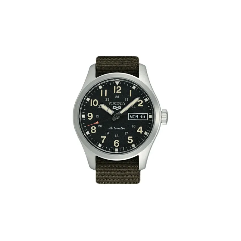 SEIKO Automatic Mechanical Movement Canvas Strap Watch Men's Watches Black Dial-2