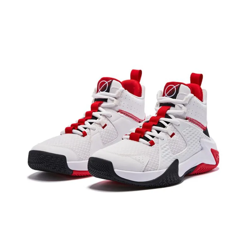 QIAODAN Slip Resistant, Abrasion Resistant, Lightweight Mid Top Basketball Shoes Men's White Black Red-2