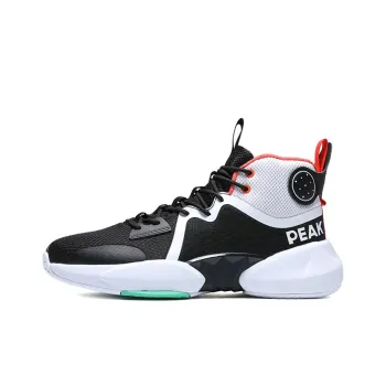 PEAK Cushioning Anti Slip Wear Resistant Breathable Height Increasing Mid Top Basketball Shoes Men's White Black