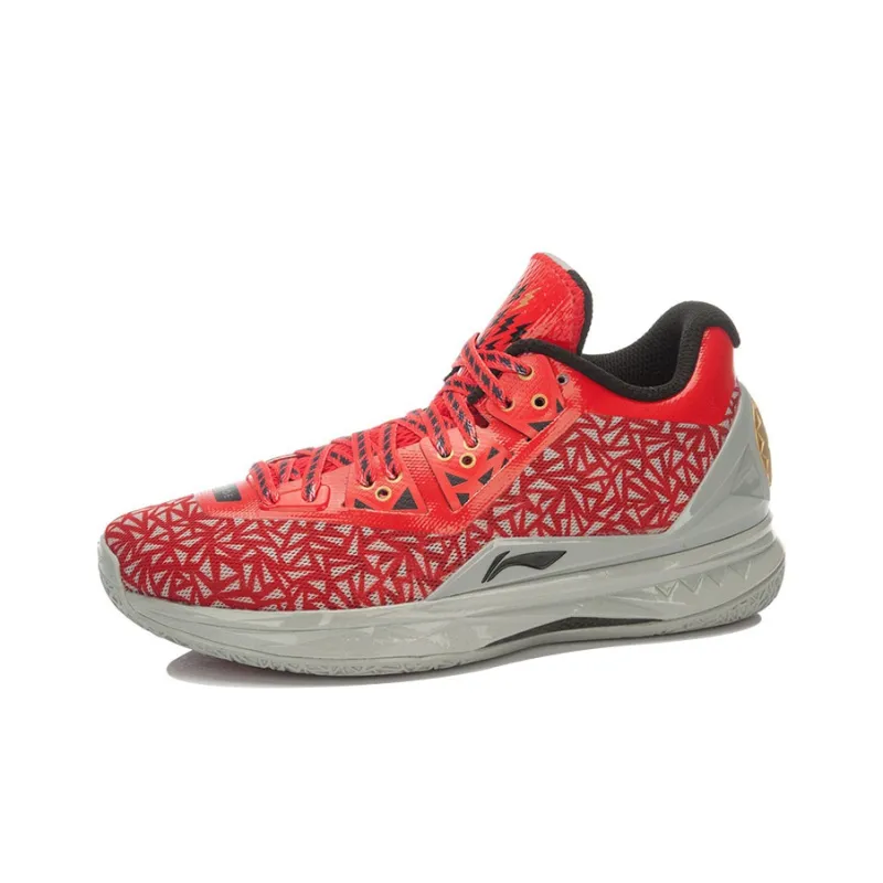 LINING WOW 4 Basketball Shoes Unisex Mid Top Red/Gray-1