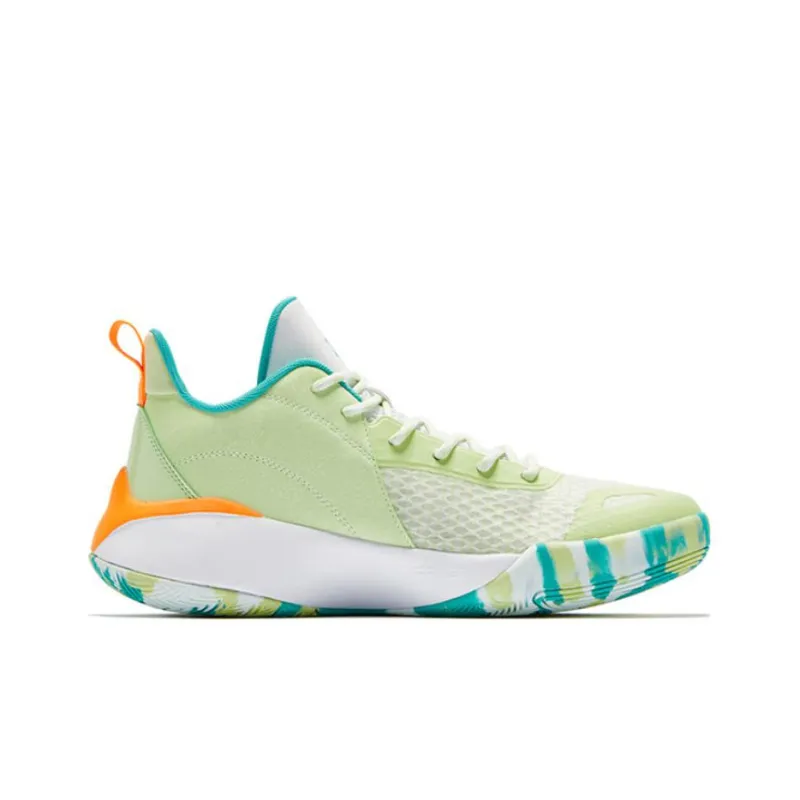 QIAODAN Dawn Slip Resistant, Abrasion Resistant, Breathable Low Top Basketball Shoes Men's White Green-1