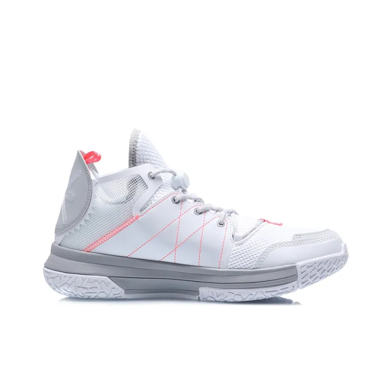 LiNing Wowls Cushioning Anti Slip And Wear Resistant Mid Top Basketball Shoes White Gray-1