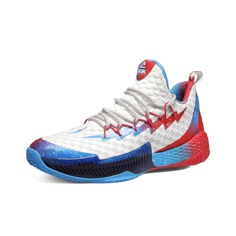 PEAK Lightning 2 Slip-Resistant Cushioning Wear-Resistant Mid-Top Basketball Shoes White Blue Red-2