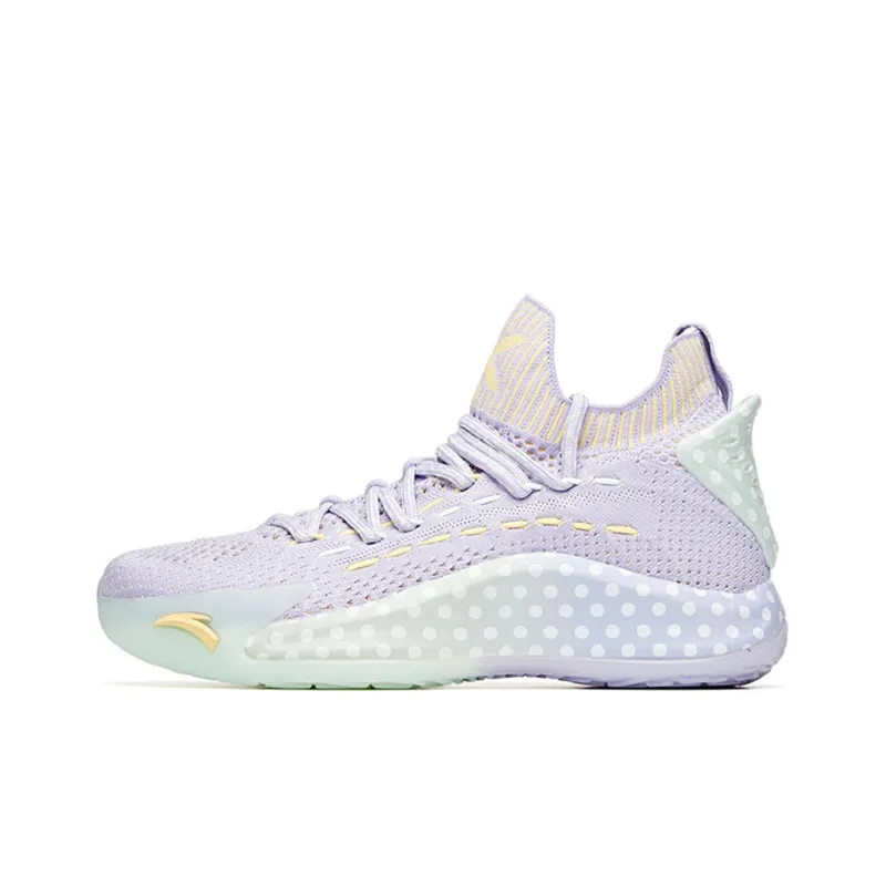 PECHOIN x Anta Cushioned Slip Resistant Abrasion Resistant Mid Top Basketball Shoes Women's Purple Green-0