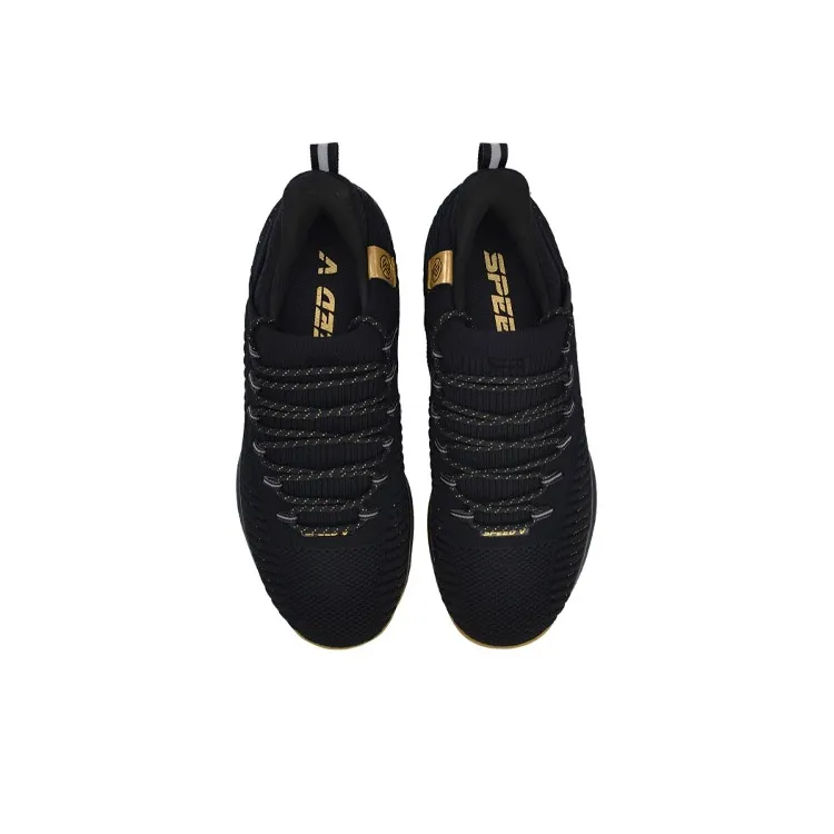 LiNing Speed 5 Shock Absorbers Slip Resistant Breathable Low Top Basketball Shoes Unisex Black Gold-2