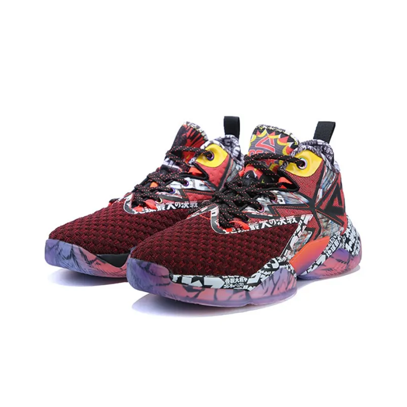 PEAK Basketball Shoes Men High Top Red Black-2