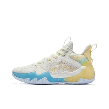 QIAODAN Poison Tooth Pro SE Cushioning Anti Slip And Wear Resistant Low Top Basketball Shoes Men's White Yellow Blue