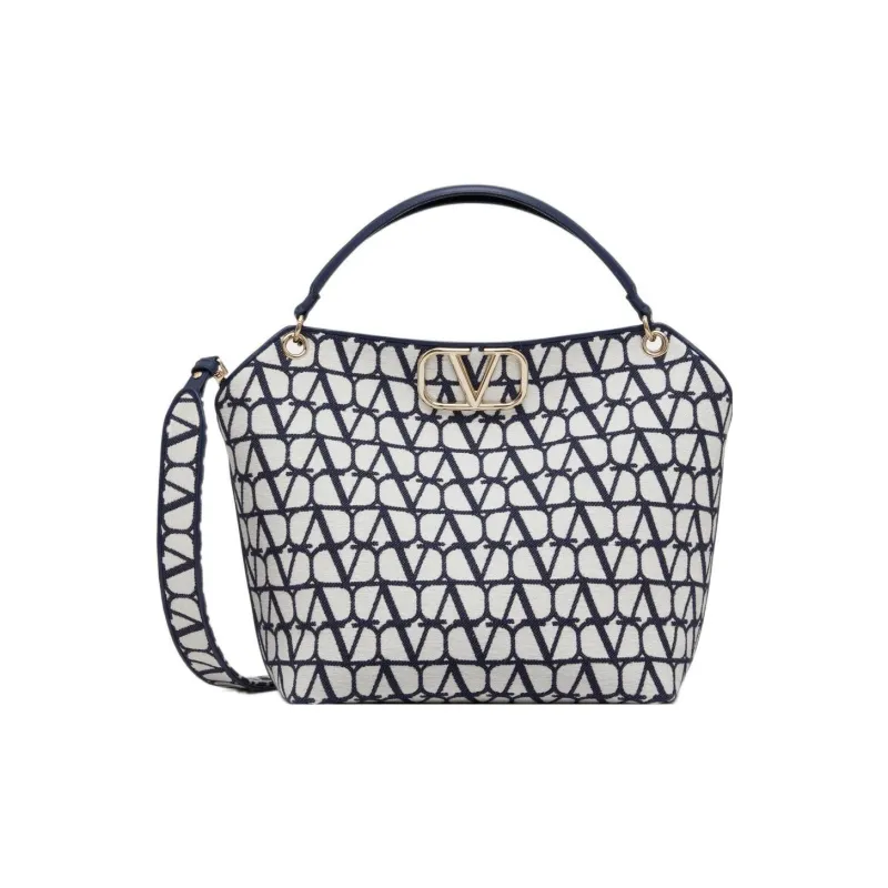 Valentino GARAVANI Cotton Tote Bag Shopping Bag Shoulder Bag Crossbody Bag Handbag Women's Blue/White-0