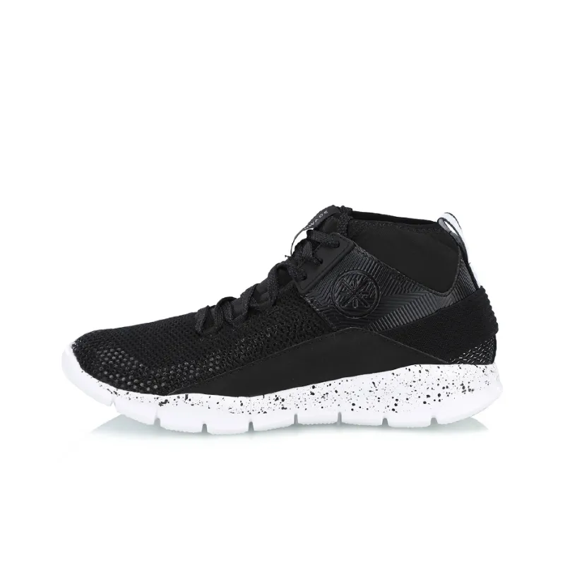 LiNing Mid Top Basketball Shoes Unisex Black White-0