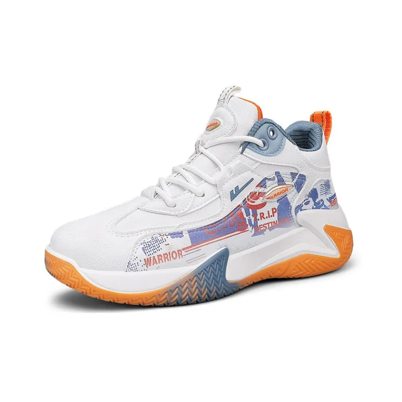 Warrior Cushioning Lightweight Height Increasing High Top Basketball Shoes Unisex White Blue Orange-1