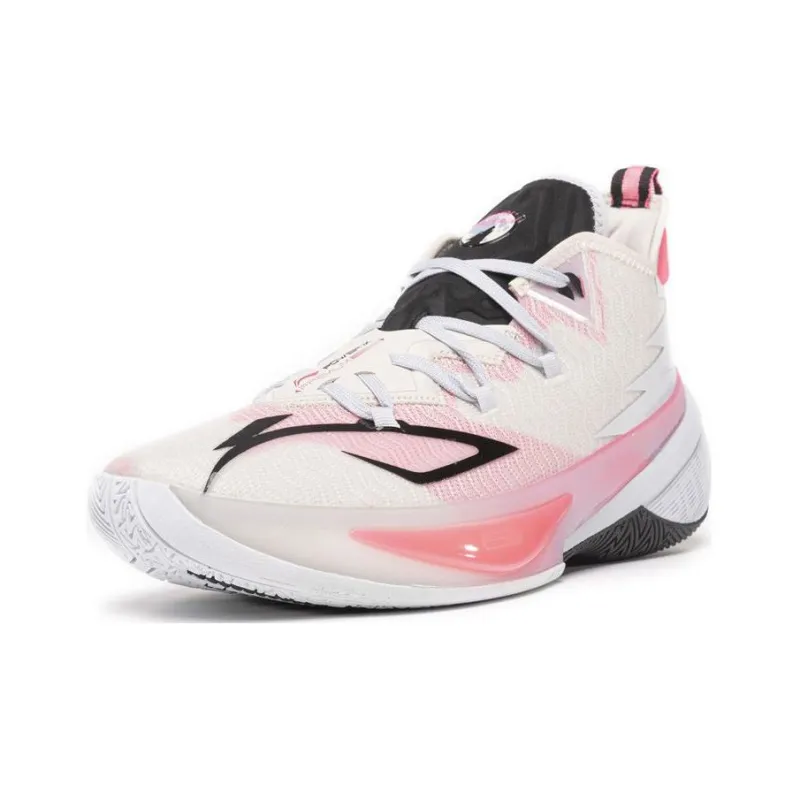 LiNing Power 9 Premium Abrasion Resistant Breathable Mid Top Basketball Shoes Men's White Pink-2