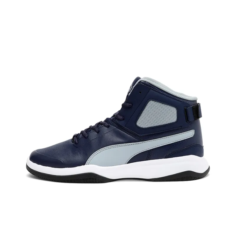 PUMA REBOUND Bbx Mesh Idp Cushioning Anti-Slip And Wear-Resistant High-Top Basketball Shoes Men's Blue Gray White-0