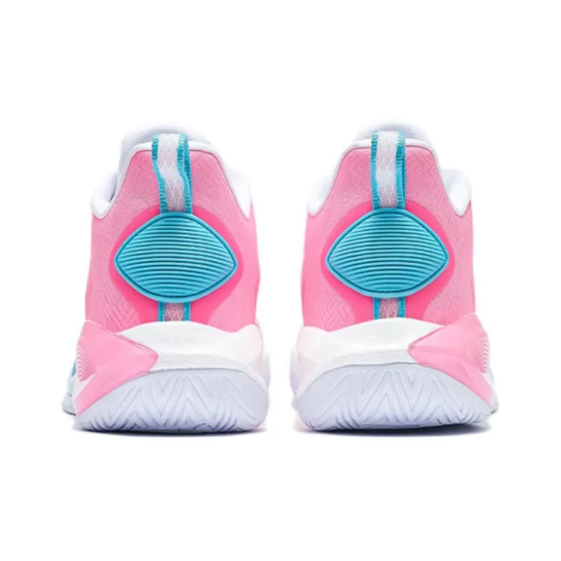 XTEP Cushioned Slip Resistant Abrasion Resistant Low Top Basketball Shoes Men's White Pink Blue-3