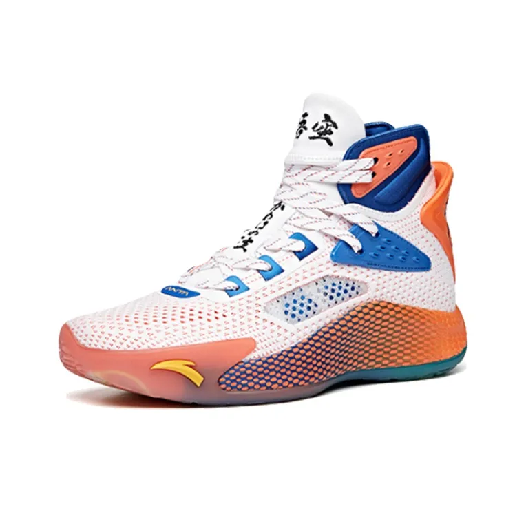Anta Basketball Collection Cushioning Anti Slip And Wear Resistant High Top Basketball Shoes Men's White Blue Orange-2