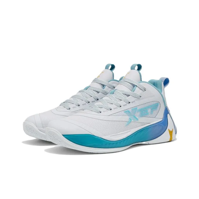 XTEP Demon 3.5 Cushioning Anti Slip And Wear Resistant Mid Top Performance Basketball Shoes Men's White Blue-1