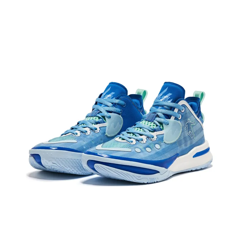 QIAODAN Wind Blade 3PRO Anti Slip And Wear Resistant Lightweight Mid Top Basketball Shoes Men's White Blue-2