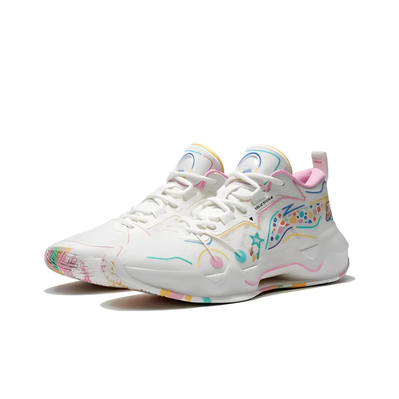 Disney x LiNing Liren 2 Low Wear-resistant And Lightweight Low-Top Basketball Shoes Men's White Pink-2