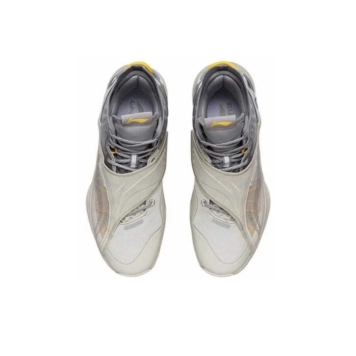 LiNing Cicada Wing Abrasion Resistant Breathable Mid Top Basketball Shoes Men's Yellow Gray-2