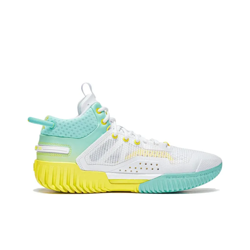 LiNing Badfive 3 Cushioning, Slip Resistant, And Abrasion Resistant Mid Top Basketball Shoes Men's White Green Yellow-1