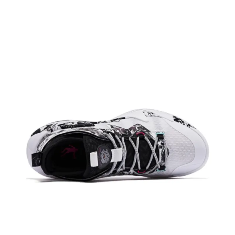 QIAODAN Broken Shadow 2.0 Cushioning Anti Slip And Wear Resistant Mid Top Basketball Shoes Men's Black White-3