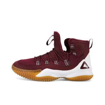 PEAK Cushioning Anti Slip And Wear Resistant Coverage Support High Top Basketball Shoes Men's Dark Red