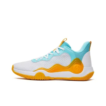 361° Wear Resistant Slip Resistant Low Top Performance Basketball Shoes Men's White Blue Orange