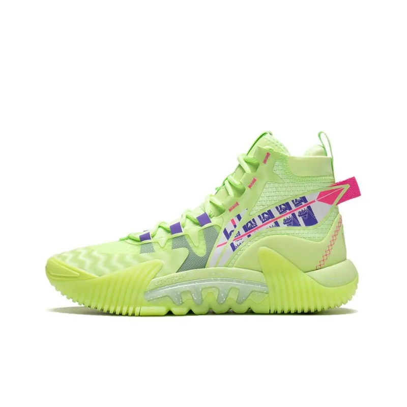 LiNing Badfive 2 Cushioning Anti-Slip And Wear-Resistant High-Top Performance Basketball Shoes Green Red Blue-0