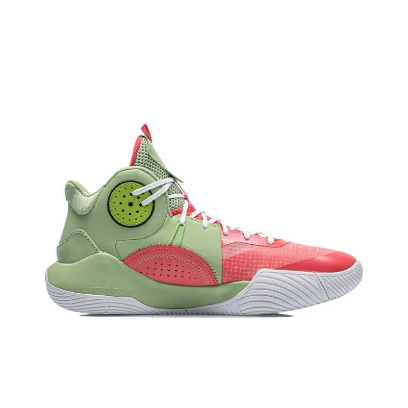 LINING Sonic 9 Team Basketball Shoes Men Mid Top Tender Fruit Green/Bright Orange Red-1