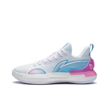 LiNing YuShuai Retro South Beach Anti Slip Wear Resistant Low Top Basketball Shoes White Blue Pink