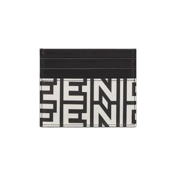 FENDI Cow Leather Card Holder Unisex Black/White