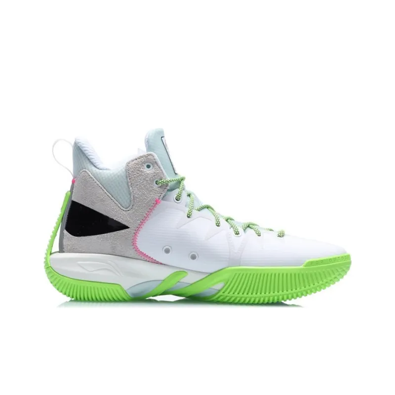 LiNing Badfive 1 Badfive Wear Resistant Cushioning Slip Resistant Mid Top Basketball Shoes Men's White Green-1