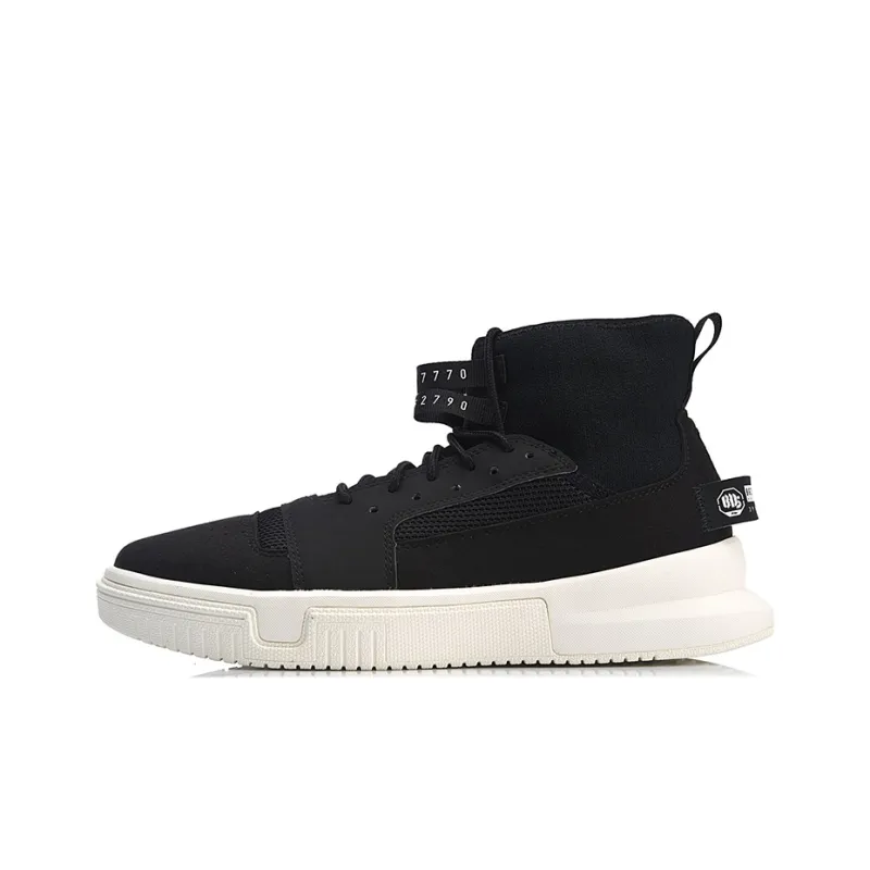 LiNing Bad Five Shock Absorbers High Top Performance Basketball Shoes Unisex Black White-0