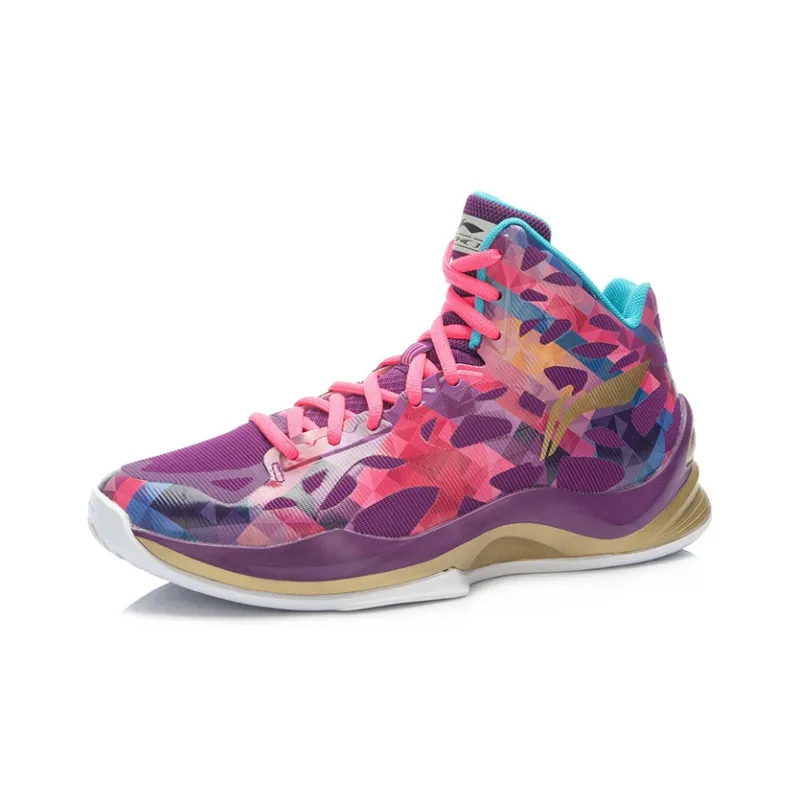 LiNing SONIC 3 Wear Resistant High Top Basketball Shoes Men's Purple Gold-1