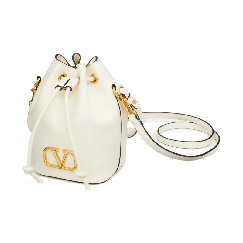 Valentino Vlogo Soft Sheepskin Bucket Bag, Shoulder Bag, Crossbody Bag, Handbag Mini Women's Ivory White-4