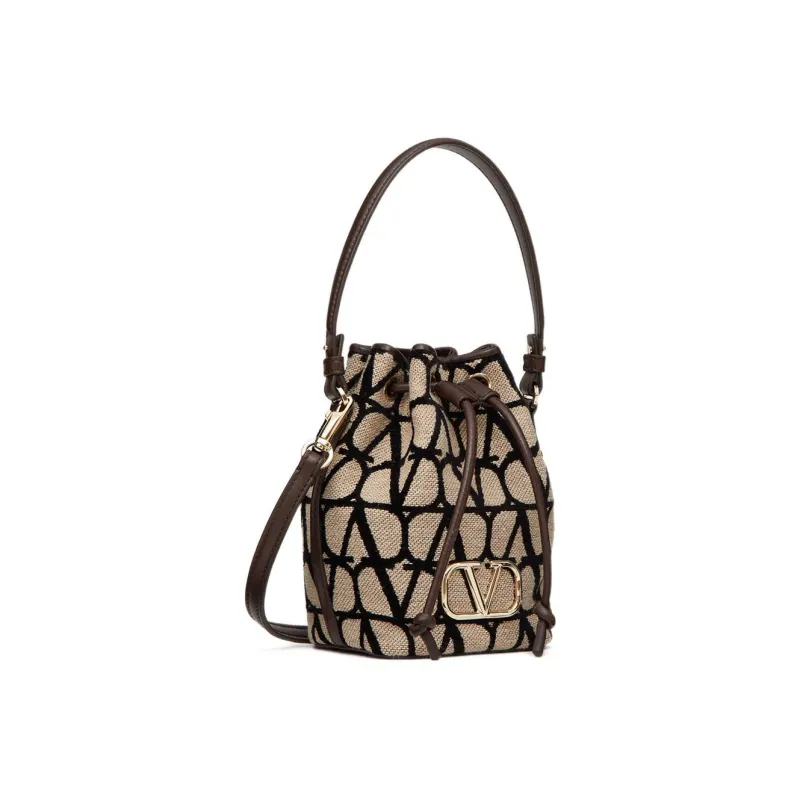 Valentino Vlogo Soft Sheepskin Bucket Bags Shoulder Bag Crossbody Bag Handbag Mini Women's Beige/Black-1