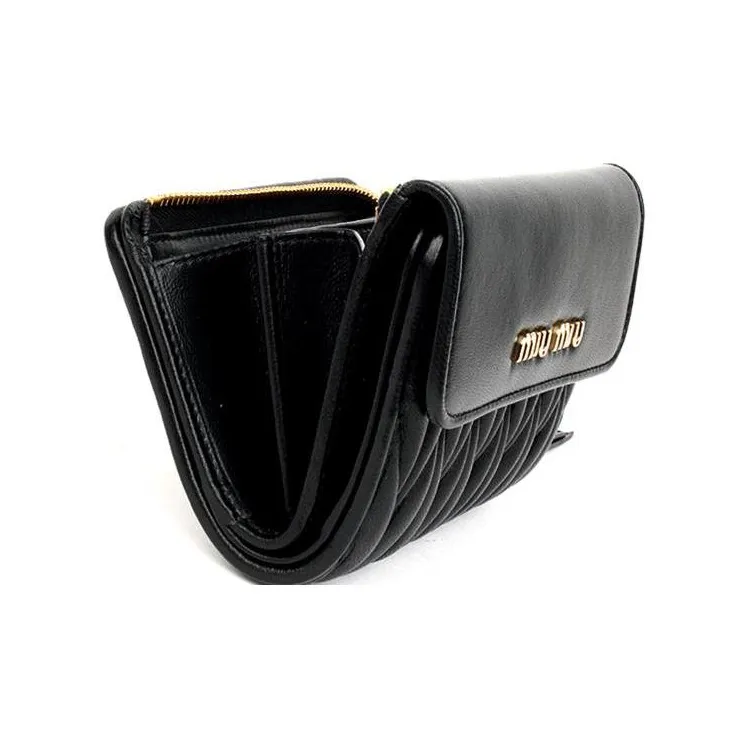 MIU MIU Matelassé Leather Wallet Small Size Women's Black-4
