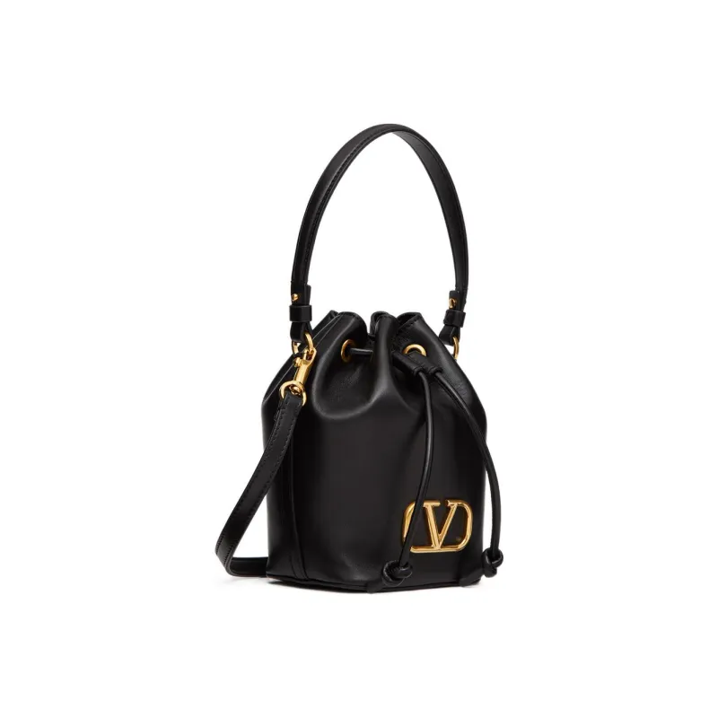 Valentino Vlogo Soft Sheepskin Bucket Bag, Shoulder Bag, Crossbody Bag, Handbag Mini Women's Black-1