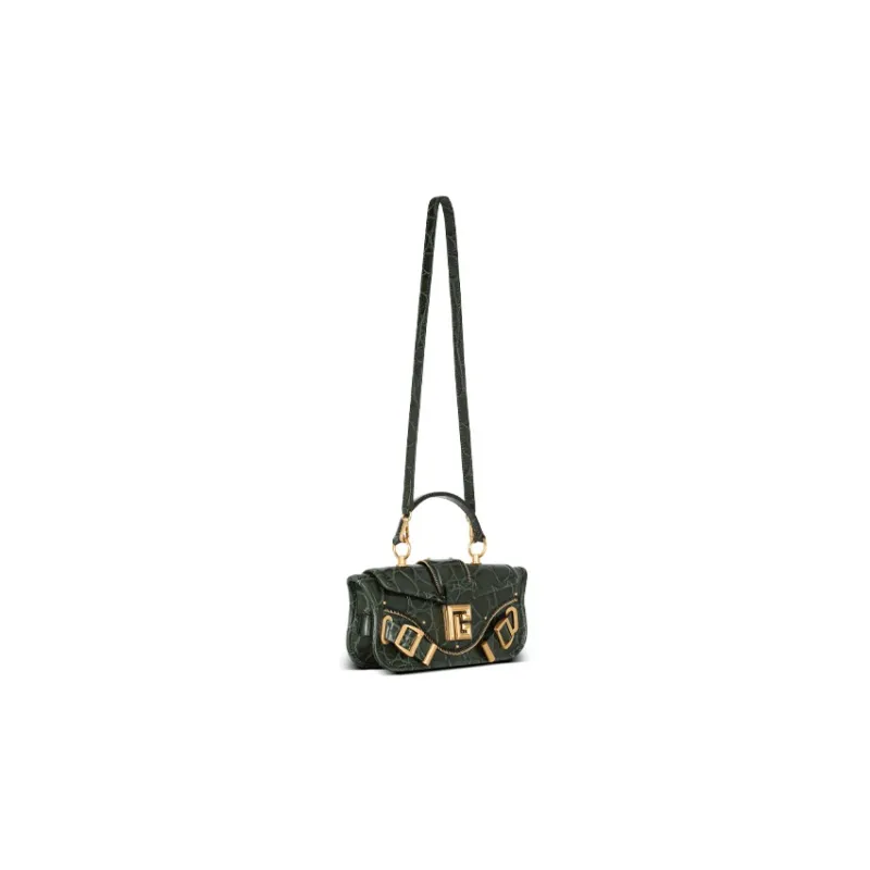 BALMAIN Crocodile-Embossed Calfskin Handheld Handbag Women's Green-1